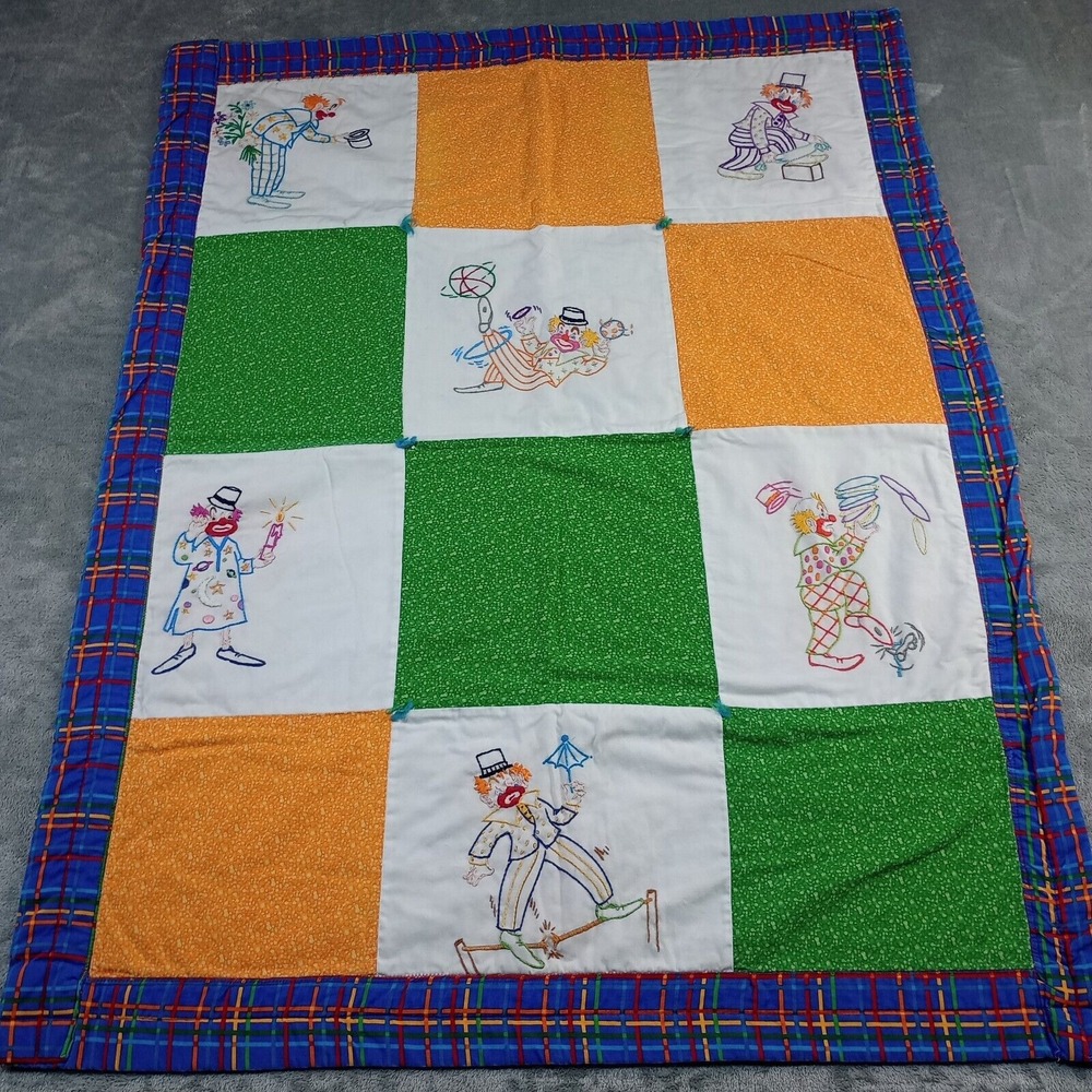 Vintage Clown Quilt Crib Blanket Handmade Colorful Hand Stitched Children Baby‎